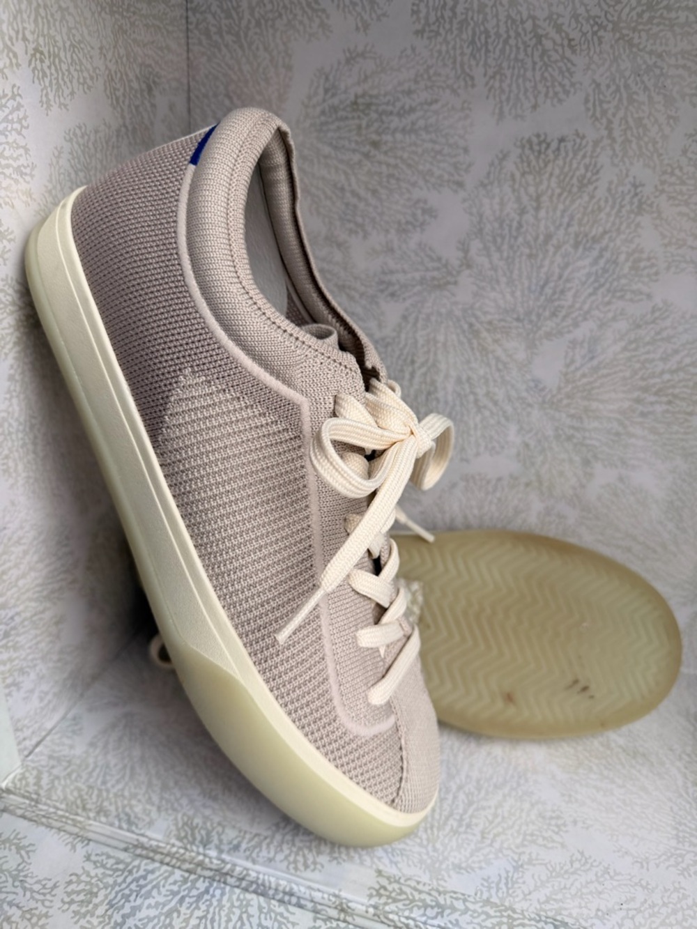 Rothy's light beige knit lace-up sneakers with cream sole